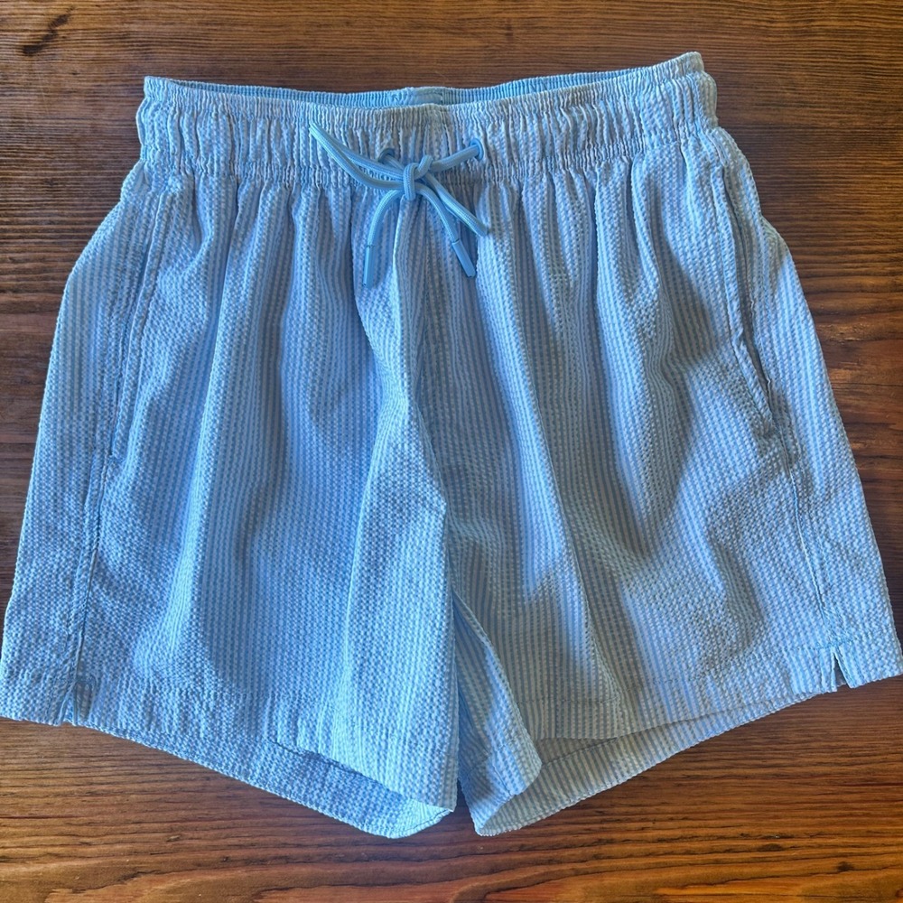 H&M Seersucker Blue Stripe Swim Trunks XS